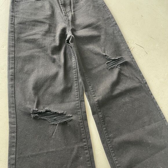 Fashion Nova Denim High Waisted Ripped Flare Leg Jeans Black Size 5 - Picture 3 of 9